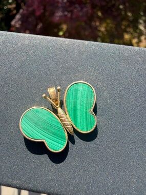 Green Butterfly Malachite Pendant in 14k Yellow Gold